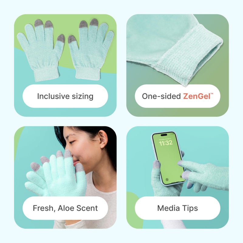 Zentoes قفازات زين توز المرطبة لليدين الجافة، جل م infused بزيت بذور الجوجوبا، زيت الزيتون وفيتامين E، مرطب لليدين طوال الليل (مقاس موحد، لون أخضر نعناعي مع أطراف وسائط) - Image 3